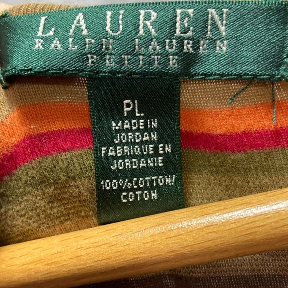 LAUREN RALPH LAUREN COTTON STRIPED BUTTON TAP SLEEVE SCOOP STRETCH DRESS SIZE PL - Picture 3 of 8